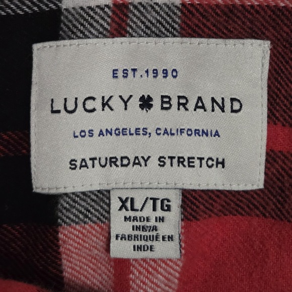 Lucky Brand Saturday Stretch Long Sleeve Shirt Mens XL Red Plaid Pockets Casual - Picture 3 of 7